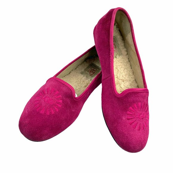UGG Australia Carey Raspberry Sorbet‎ Suede Sheepskin Flats - Picture 8 of 8